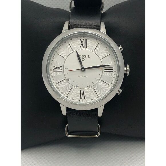 Fossil Q FTW5012 Women Black Leather Analog White Dial Hybrid Smart Watch HK269 - Picture 1 of 9